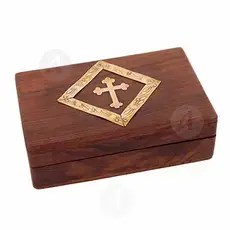 Wooden Incense Box with Metal Cross (208) - Ecclesiastical Utensils στο Athonian.gr
