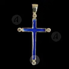 Silver Blue Cross Necklace with Semi Precious Stones (T33) - Jewelry στο Athonian.gr