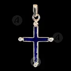 Silver Cross Necklace in Blue Color T34 - Jewelry στο Athonian.gr