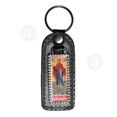 Black Leather Keyring - Virgin Mary Athonitissa - Handiwork στο Athonian.gr