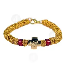 Gold Thread Prayer Rope 33 Knots with Cross (GOLRED-33CL) - Prayer ropes στο Athonian.gr