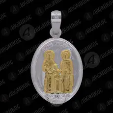 Ασημένιο Οβάλ Μενταγιόν Άγιοι Ραφαήλ, Νικόλαος και Ειρήνη (F6B) -  Κοσμήματα στο Athonian.gr