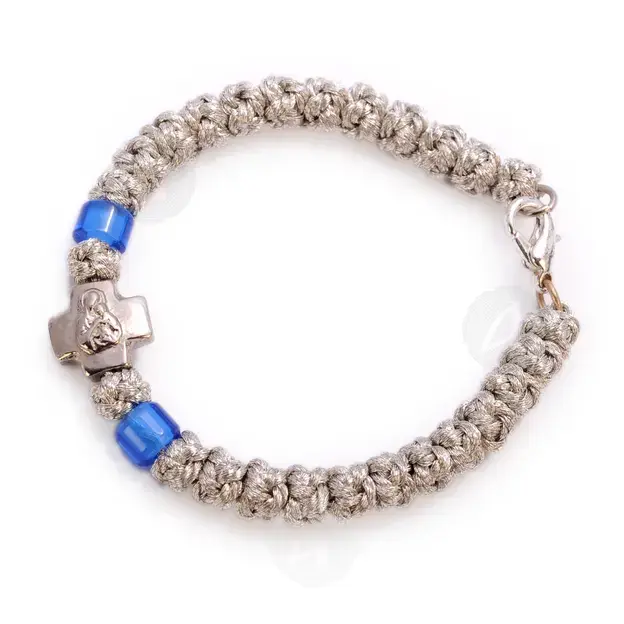 Gold Thread Prayer Rope 33 Knots with Cross (SILBLU-33CL) - Prayer ropes στο Athonian.gr