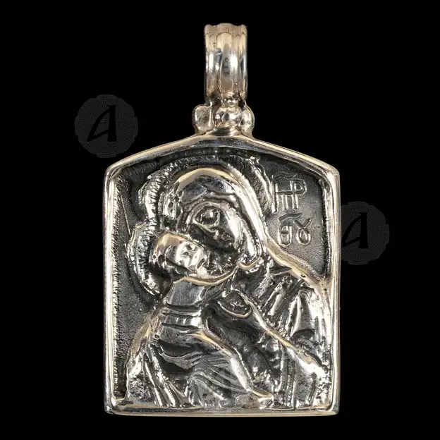 Silver Pendant Virgin Mary Glikofilousa (024) - Jewelry στο Athonian.gr
