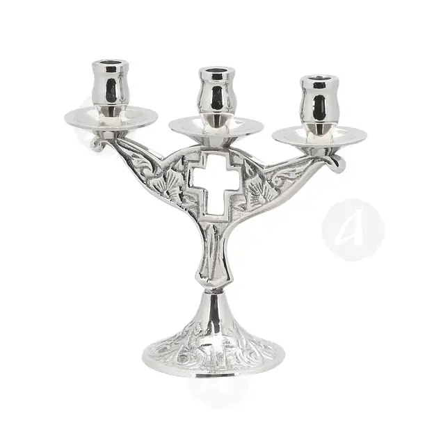 Church Triple Candlestick Nickel Plated (4040n) - Ecclesiastical Utensils στο Athonian.gr