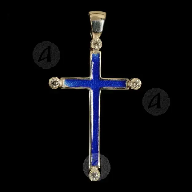 Silver Blue Cross Necklace with Semi Precious Stones (T33) - Jewelry στο Athonian.gr