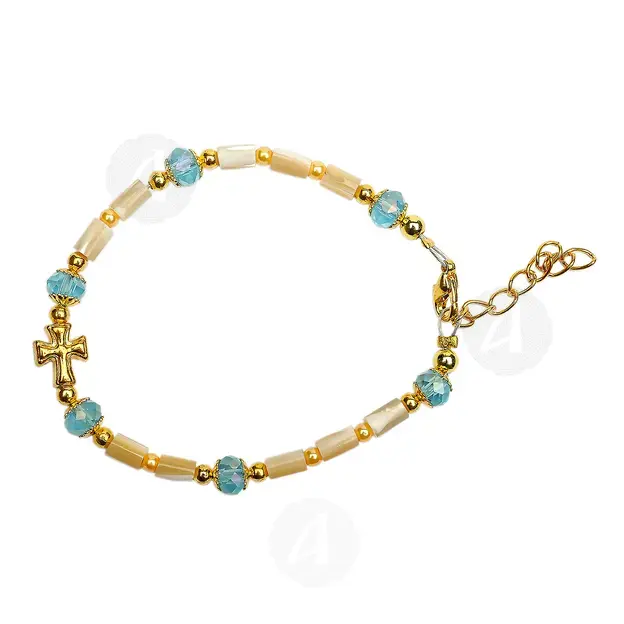 Bracelet with Clasp and Gold Plated Cross (PBLU) - Jewelry στο Athonian.gr Bracelet with Clasp and Gold Plated Cross (PBLU) - Jewelry στο Athonian.gr