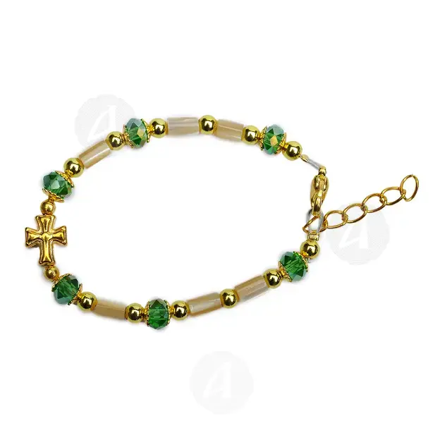 Bracelet with Semi-Precious Stones & Gold Plated Cross (PGRE) - Jewelry στο Athonian.gr