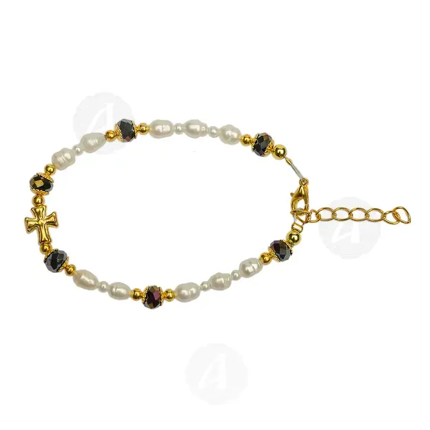 Bracelet with Clasp and Gold Plated Cross (WGR) - Jewelry στο Athonian.gr