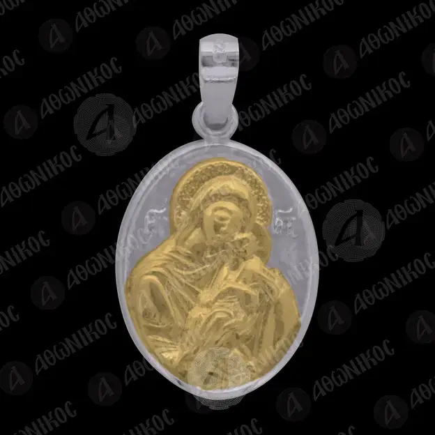 Silver Oval Pendant Virgin Mary Glikofilousa (F12B) - Jewelry στο Athonian.gr