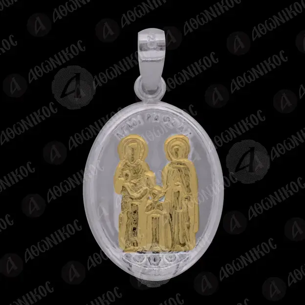 Silver Oval Pendant Saints Raphael, Nicholas and Irene (F6B) - Jewelry στο Athonian.gr