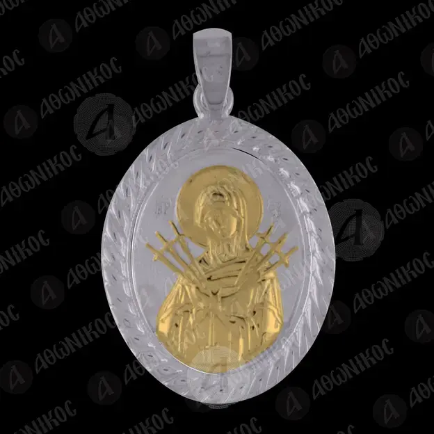 Silver Oval Pendant Virgin Mary Seven Swords (FS14B) - Jewelry στο Athonian.gr