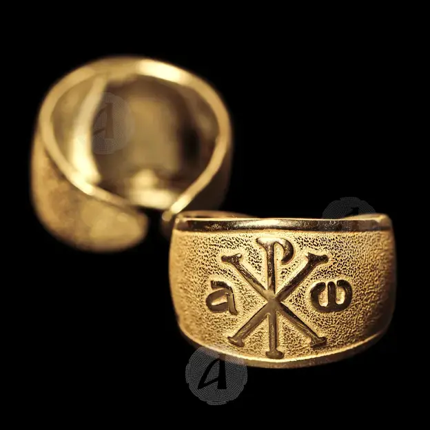 Silver Ring 925° Gold Plated with Christogram - Jewelry στο Athonian.gr