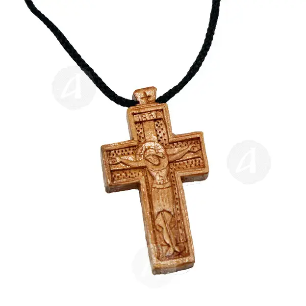 Wood Carved Neck Cross Crucified (HAN-02) - Handiwork στο Athonian.gr