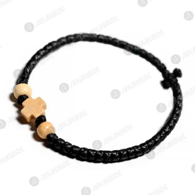 Waxy Prayer Ropes with Wooden Cross (WOO-80) - Prayer Ropes στο Athonian.gr