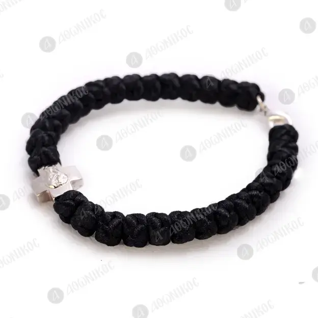 Black Satin Prayer Ropes 33 Knots with Cross (33K100MA) - Prayer Ropes στο Athonian.gr