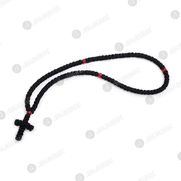 100 Knots Black Silk Prayer Rope with Cross (100MA-1) - Prayer Ropes στο Athonian.gr