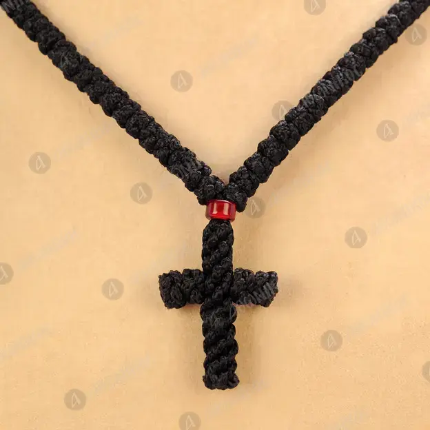 100 Knots Black Silk Prayer Rope with Cross (100MA-1) - Prayer Ropes στο Athonian.gr