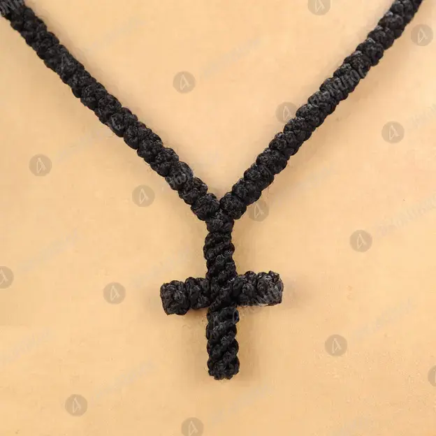 100 Knots Black Silk Prayer Rope with Cross (100MA-1) - Prayer Ropes στο Athonian.gr