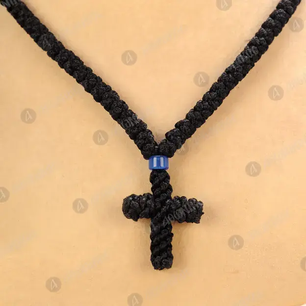 100 Knots Black Silk Prayer Rope with Cross (100MA-1) - Prayer Ropes στο Athonian.gr