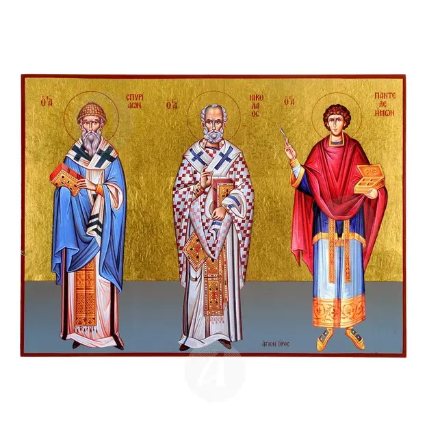 Saints Spyridon, Nicholas & Panteleimon - Orthodox Icons στο Athonian.gr