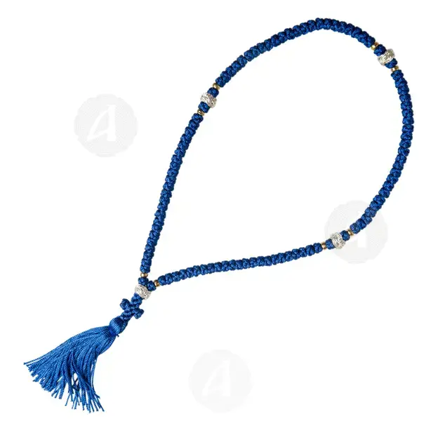100 Knots Blue Silk Prayer Rope Karidokompos (100K-BLU) - Prayer ropes στο Athonian.gr