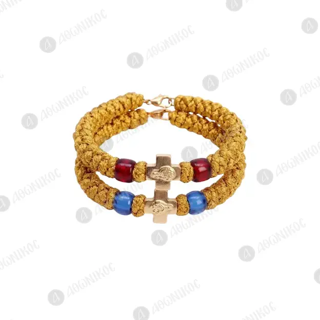 Gold Thread Prayer Rope 33 Knots with Cross (GOLRED-33CL) - Prayer Ropes στο Athonian.gr